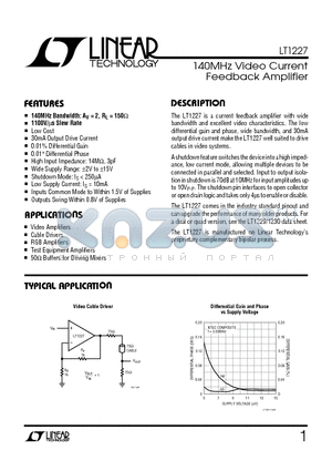 LT1227M datasheet - 140MHz Video Current Feedback Amplifier