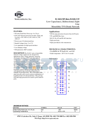 EI16LC05C datasheet - Low Capacitance, Bidirectional, Eight Line Monolithic TVS Diode Network