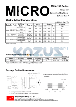 MLM-152Y/Y datasheet - Visible LED Conventional Brightness-GaP and GaAsP