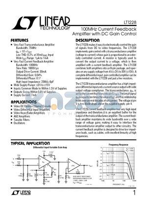 LT1228CN8 datasheet - 100MHz Current Feedback Amplifier with DC Gain Control
