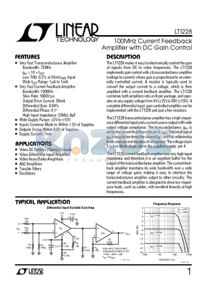 LT1228 datasheet - 100MHz Current Feedback Amplifier with DC Gain Control