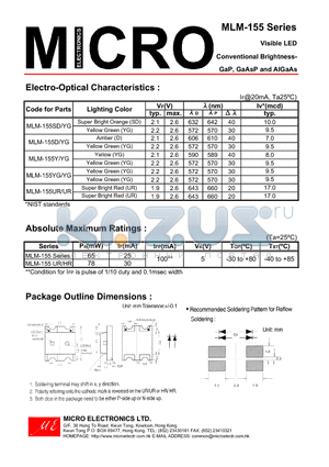 MLM-155YG datasheet - Visible LED Conventional Brightness-GaP, GaAsP and AlGaAs