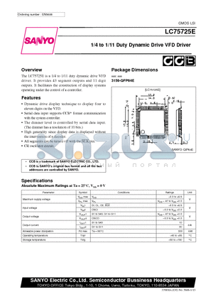 LC75725E datasheet - 1/4 to 1/11 Duty Dynamic Drive VFD Driver