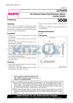 LC75347E datasheet - Six-Channel Single-Chip Electronic Volume Control System