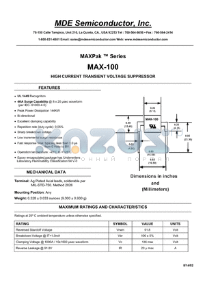 MAX-100 datasheet - HIGH CURRENT TRANSIENT VOLTAGE SUPPRESSOR