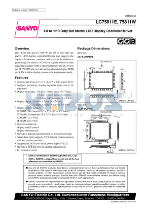 LC75811E datasheet - 1/8 to 1/10 Duty Dot Matrix LCD Display Controller/Driver