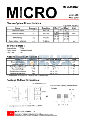 MLM-191NW datasheet - Visible LED White Color