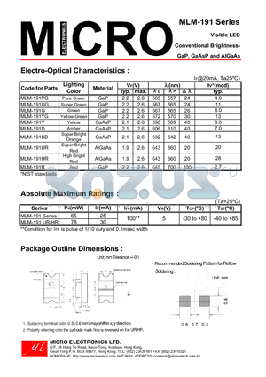 MLM-191Y datasheet - Visible LED Conventional Brightness-GaP, GaAsP and AlGaAs