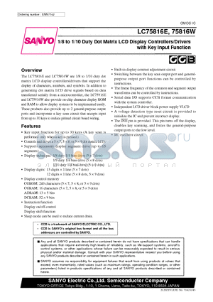 LC75816W datasheet - 1/8 to 1/10 Duty Dot Matrix LCD Display Controllers/Drivers with Key Input Function