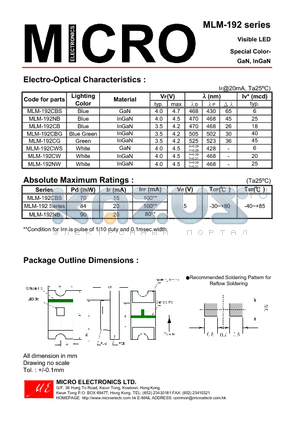 MLM-192CBG datasheet - Visible LED Special Color-GaN, InGaN