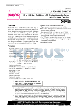 LC75817W datasheet - 1/8 to 1/10 Duty Dot Matrix LCD Display Controller/Driver with Key Input Function