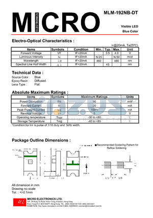 MLM-192NB-DT datasheet - Visible LED Blue Color