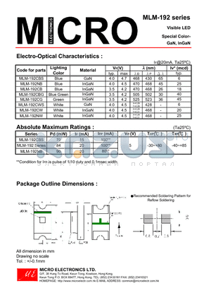 MLM-192NW datasheet - Visible LED Special Color-GaN, InGaN