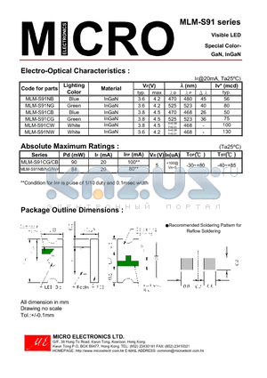 MLM-S91NW datasheet - Visible LED Special Color-GaN, InGaN