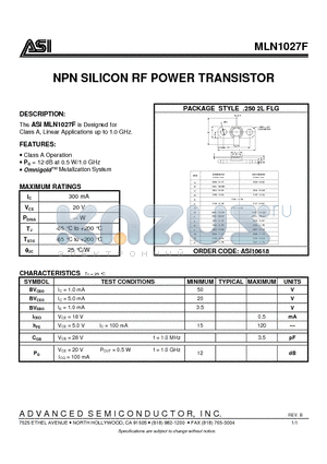 MLN1027F_07 datasheet - NPN SILICON RF POWER TRANSISTOR