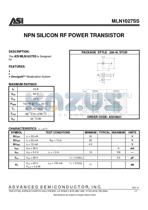 MLN1027SS datasheet - NPN SILICON RF POWER TRANSISTOR