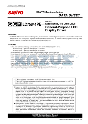 LC75841PE datasheet - General-Purpose LCD Display Driver