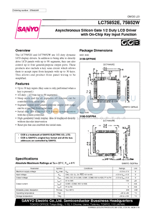 LC75852 datasheet - Asynchronous Silicon Gate 1/2 Duty LCD Driver with On-Chip Key Input Function