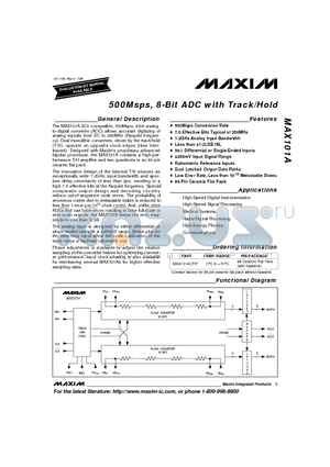MAX101 datasheet - 500Msps, 8-Bit ADC with Track/Hold