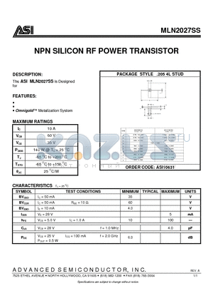 MLN2027SS datasheet - NPN SILICON RF POWER TRANSISTOR