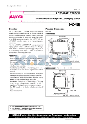 LC75874W datasheet - 1/4-Duty General-Purpose LCD Display Driver