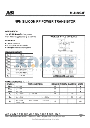 MLN2033F_07 datasheet - NPN SILICON RF POWER TRANSISTOR