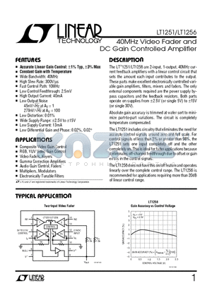 LT1251CS datasheet - 40MHz Video Fader and DC Gain Controlled Amplifier