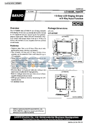 LC75883E datasheet - 1/3 Duty LCD Display Drivers with Key Input Function