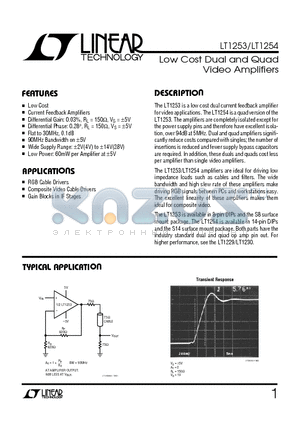 LT1253CN8 datasheet - Low Cost Dual and Quad Video Amplifiers