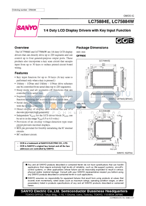 LC75884 datasheet - 1/4 Duty LCD Display Drivers with Key Input Function