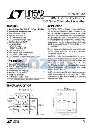 LT1256CN datasheet - 40MHz Video Fader and DC Gain Controlled Amplifier