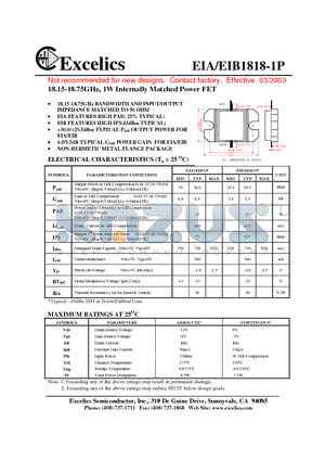 EIB1818-1P datasheet - 18.15-18.75GHz, 1W Internally Matched Power FET