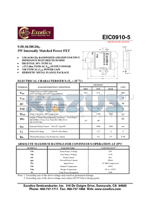 EIC0910-5 datasheet - 9.50-10.50GHz,5W Internally Matched Power FET