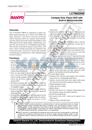 LC78602NE datasheet - Compact Disc Player DSP with Built-in Microcontroller