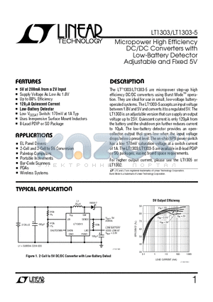 LT1303CN8 datasheet - Micropower High Efficiency DC/DC Converters with Low-Battery Detector Adjustable and Fixed 5V