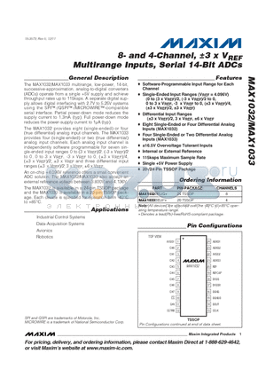 MAX1032_1112 datasheet - 8- and 4-Channel, 3 x VREF Multirange Inputs, Serial 14-Bit ADCs