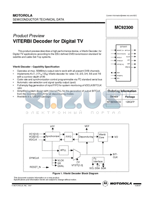 MC92300CG datasheet - VITERBI Decoder for Digital TV