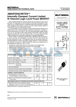 MLP1N06CL datasheet - VOLTAGE CLAMPED CURRENT LIMITING MOSFET