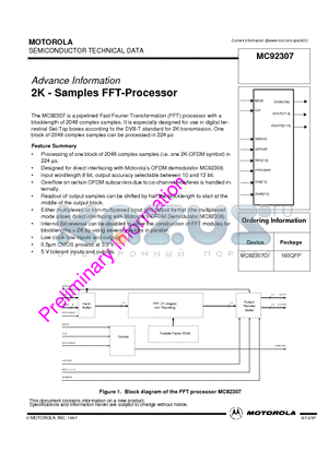 MC92307 datasheet - 2K - Samples FFT-Processor