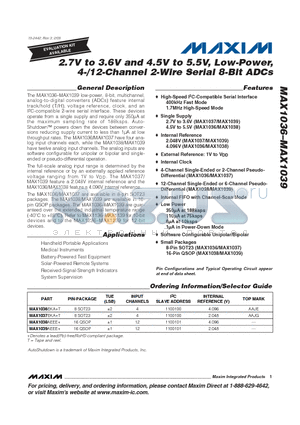 MAX1036 datasheet - 2.7V to 3.6V and 4.5V to 5.5V, Low-Power, 4-/12-Channel 2-Wire Serial 8-Bit ADCs