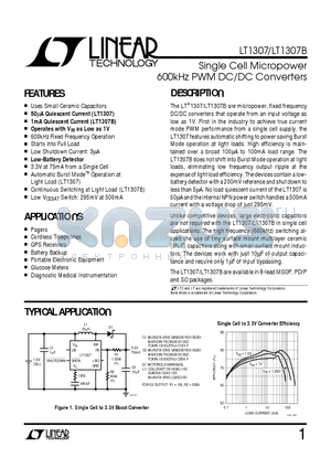 LT1307B datasheet - Single Cell Micropower 600kHz PWM DC/DC Converters