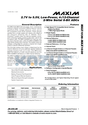 MAX1037EKA- datasheet - 2.7V to 5.5V, Low-Power, 4-/12-Channel 2-Wire Serial 8-Bit ADCs