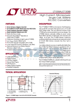 LT1308ACF datasheet - High Current, Micropower Single Cell, 600kHz DC/DC Converters