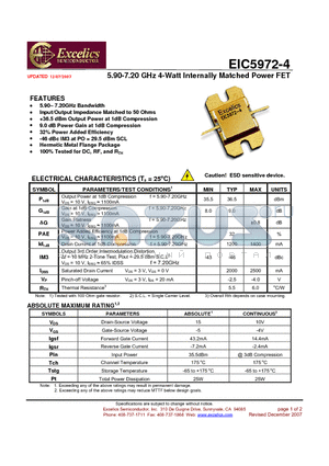EIC5972-4 datasheet - 5.90-7.20 GHz 4-Watt Internally Matched Power FET