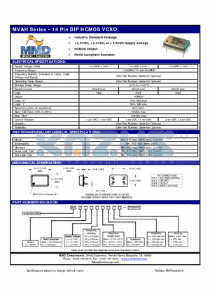 MVAH2010A datasheet - 14 Pin DIP HCMOS VCXO