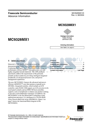 MC9328MX1DVM20 datasheet - i.MX Integrated Portable System Processor