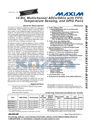 MAX1041BETX datasheet - 10-Bit, Multichannel ADCs/DACs with FIFO, Temperature Sensing, and GPIO Ports