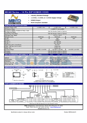 MVAH2010ACX datasheet - 14 Pin DIP HCMOS VCXO