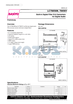 LC78856 datasheet - Built-in Digital Filter D/A Converters for Digital Audio