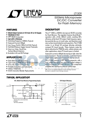 LT1309 datasheet - 500kHz Micropower DC/DC Converter for Flash Memory